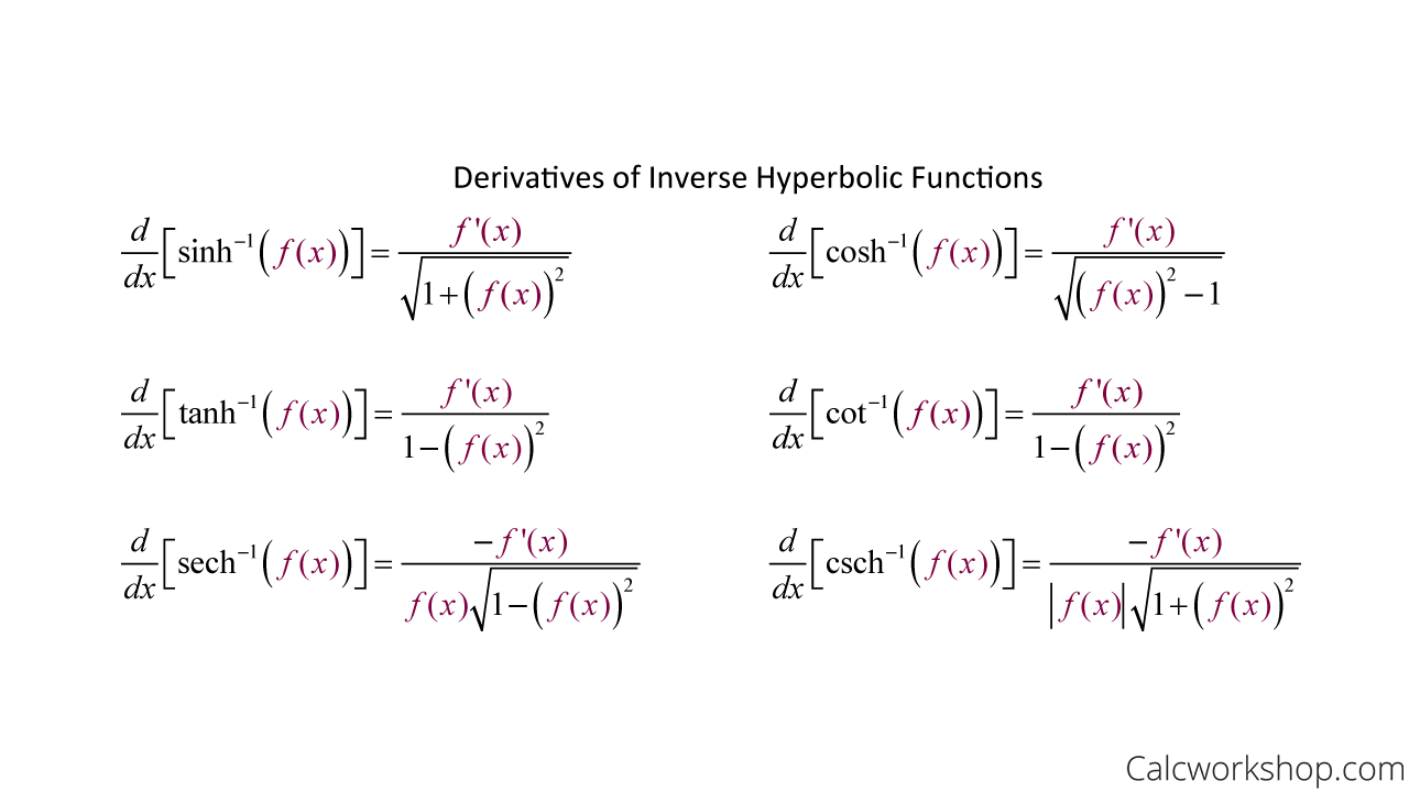 inverse hyperbolic trig derivatives