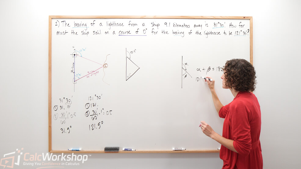 working right trangle problem for bearing of a lighthouse